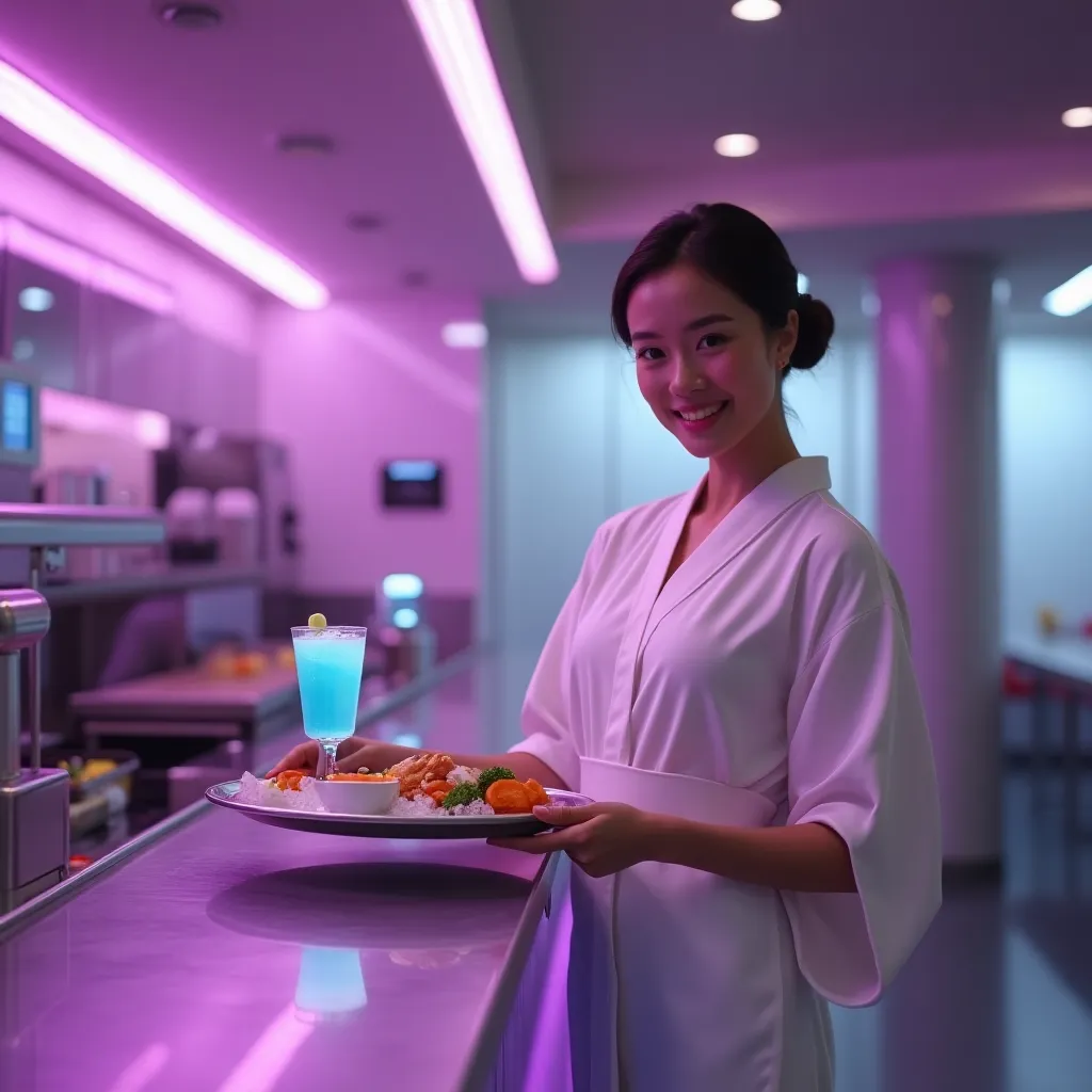 Enthusiastic Taco Bell team member in a futuristic setting
