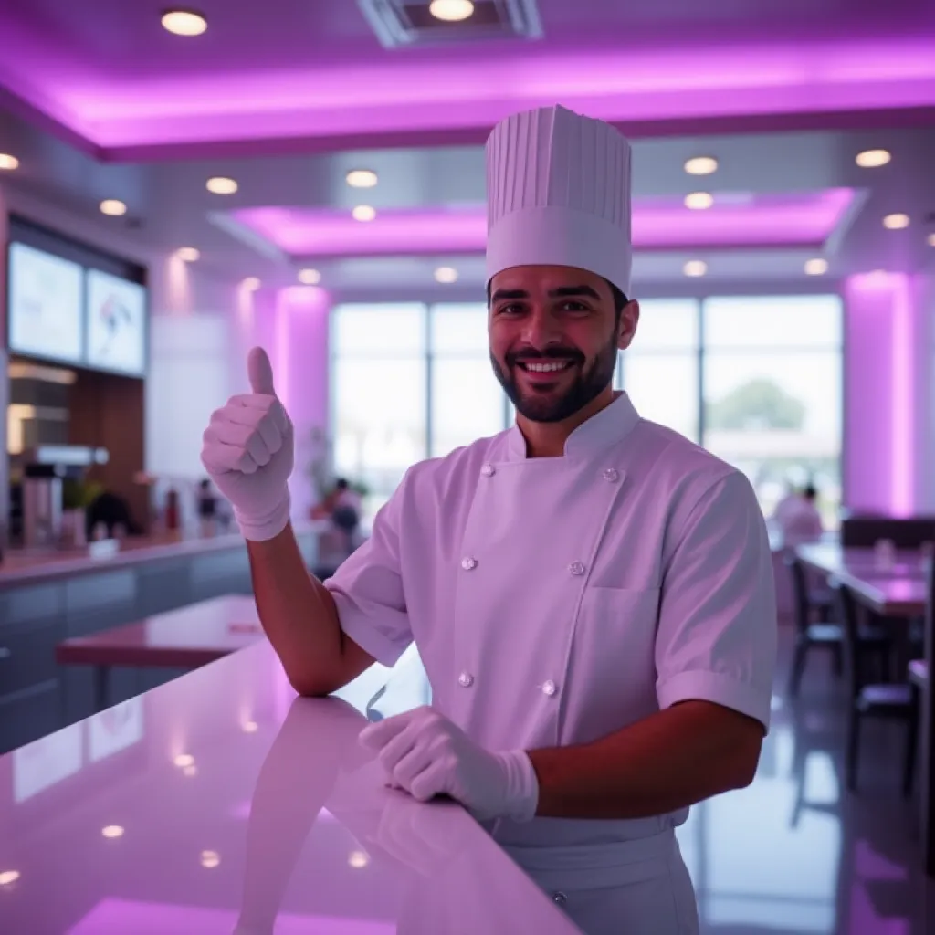 Taco Bell employee happily maintaining a clean environment