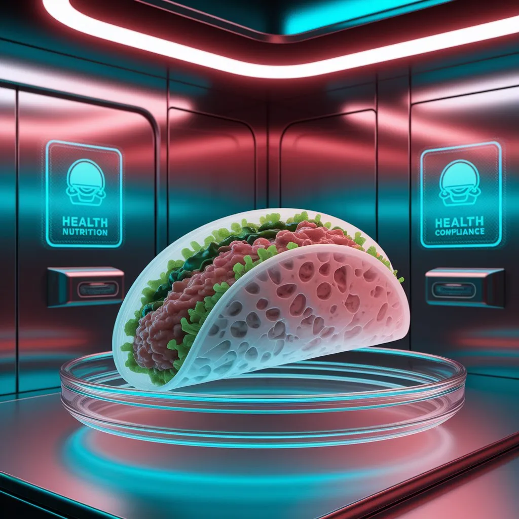 Synthesized Taco Bell Taco displayed hygienically